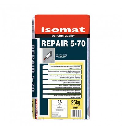 Isomat Repair 5-70 Ρητινούχο, Ινοπλισμένο, Επισκευαστικό Τσιμεντοκονίαμα Υψηλών Αντοχών, Χωρίς Διαβρωτικά Συστατικά (Γκρι) 25kg