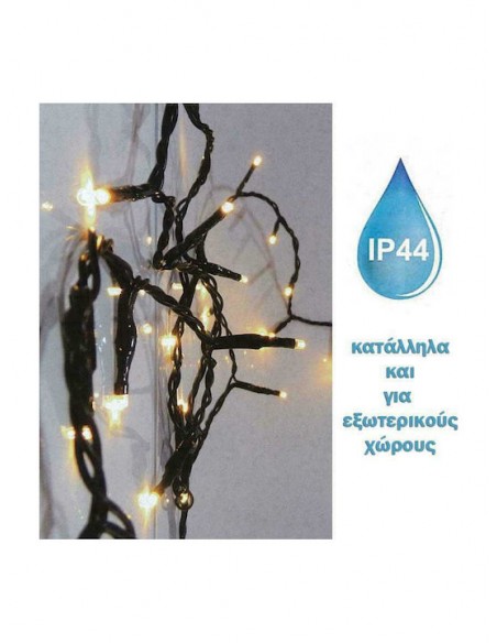 100 Λαμπάκια LED 5μ Θερμό Λευκό σε Σειρά με Πράσινο Καλώδιο Eurolamp 600-11330