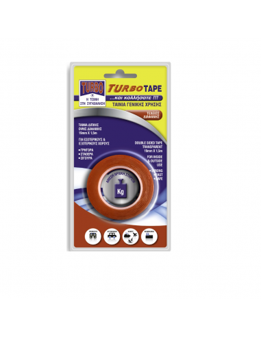 TURBO TAPE ΔΙΠΛΗΣ ΟΨΕΩΣ 19ΜΜΧ10Μ ΔΙΑΦΑΝΗΣ BLISTER