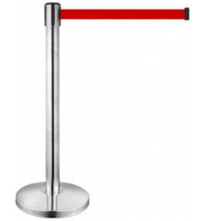 Κολωνάκι οριοθέτησης ασημί (inox) ύψους 91cm με κόκκινο ιμάντα 2m SR-200