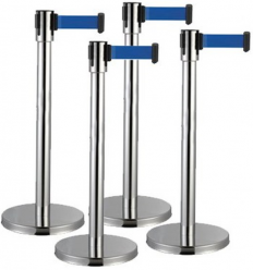 Κολωνάκι οριοθέτησης ασημί (inox) ύψους 91cm με μπλε ιμάντα 2m SB-200