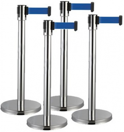 Κολωνάκι οριοθέτησης ασημί (inox) ύψους 91cm με μπλε ιμάντα 2m SB-200