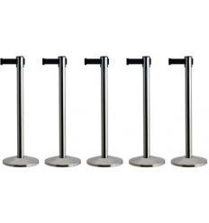 Κολωνάκι οριοθέτησης ασημί (inox) ύψους 91cm με μαύρο ιμάντα 2m SBL-200