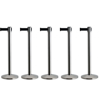 Κολωνάκι οριοθέτησης ασημί (inox) ύψους 91cm με μαύρο ιμάντα 2m SBL-200